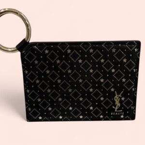 Yves Saint Laurent Beaute Black Card Holder Keyring with Gold YSL Logo